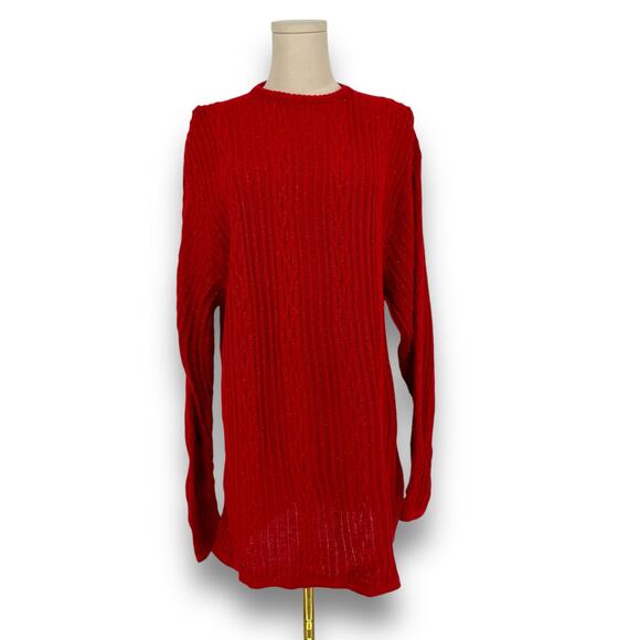 Deadstock VTG 1995 Diane Von Furstenberg Red Metallic Cable Knit Sweater, Sz M/L - Picture 1 of 8
